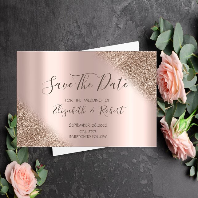Save The Date Elégant Rose Gold Parties scintillant Ombre Enregi (Créateur téléchargé)