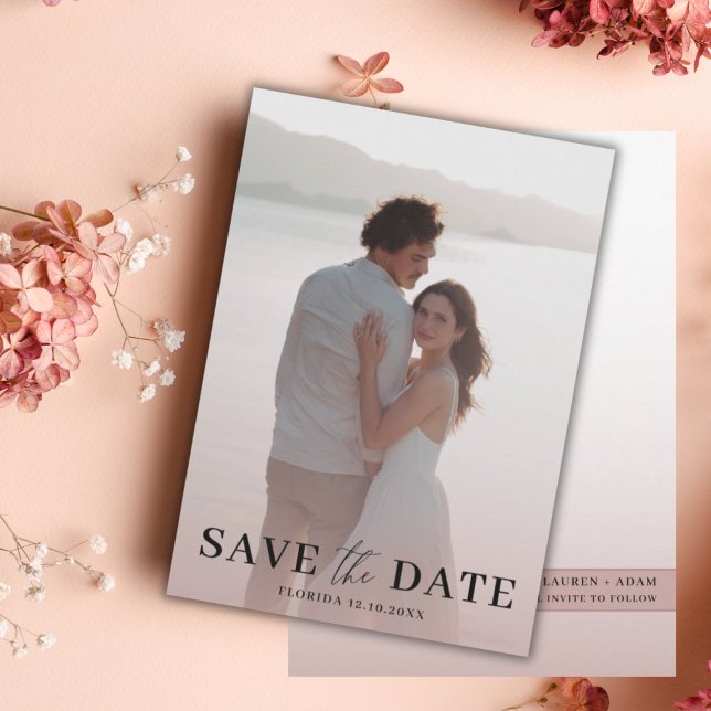 Save The Date Elégant Rose Gold & Photo Enregistrer la date (Créateur téléchargé)