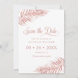 Save The Date Élégant Rose Gold Tropical Palm Leaf Mariage Enreg