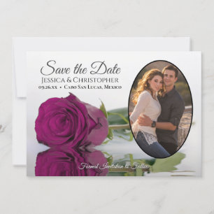 Save The Date Élégant Rose Magenta avec Mariage Oval Photo
