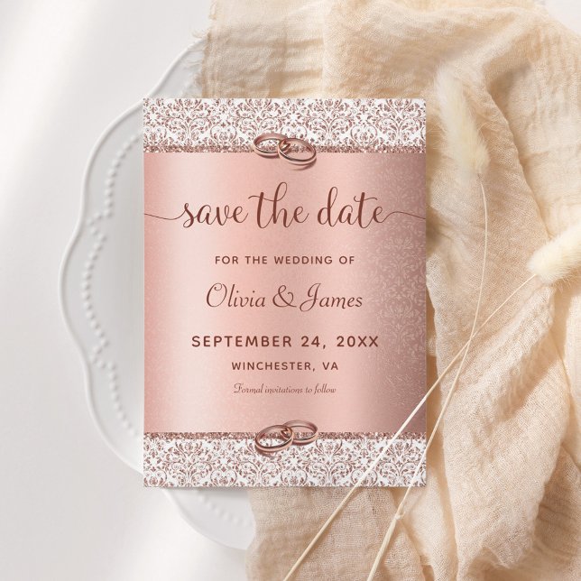 Save The Date Élégant Rose Mariage or (Créateur téléchargé)