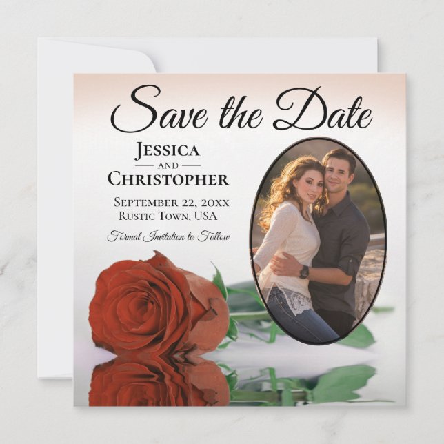 Save The Date Elégant Rose orange rouille avec Mariage photo ova (Devant)