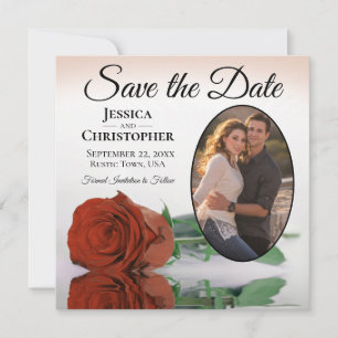 Save The Date Elégant Rose orange rouille avec Mariage photo ova