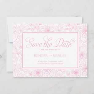 Save The Date Élégant Rose Pâle Floral Toile Mariage