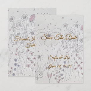 Save The Date Élégant Rose Poussiéreux Gris Floral Mariage Dessi