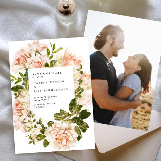 Save The Date Élégant Rose Romance Aquarelle Mariage Photo