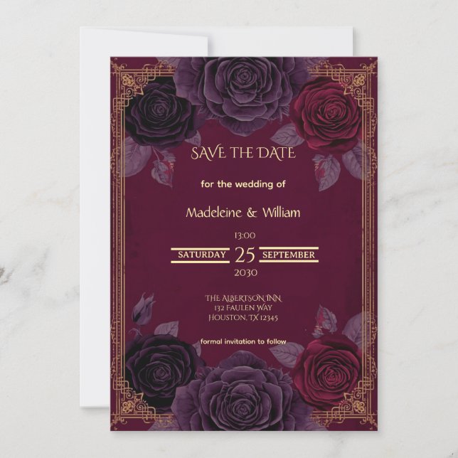 Save The Date Élégant Rose romantique Mariage gothique (Devant)