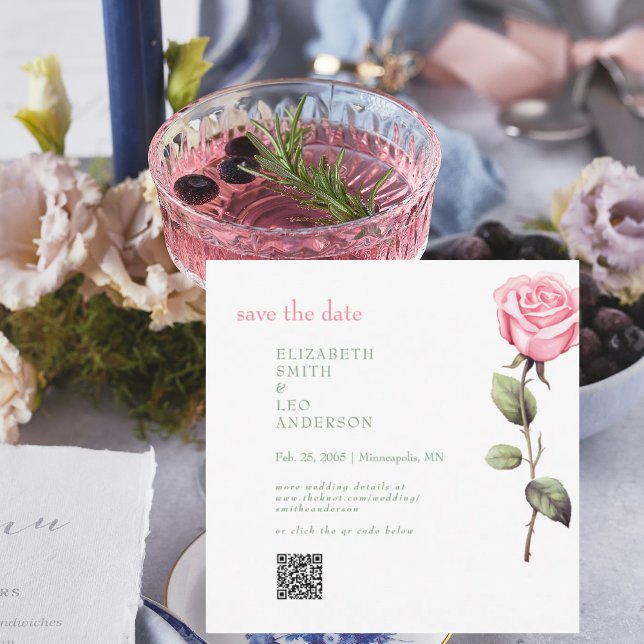 Save The Date Élégant rose rose QR Code Enregistrer la date (Créateur téléchargé)