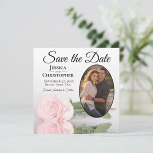 Save The Date Élégant rose rose rose pâle avec Mariage photo ova
