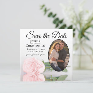 Save The Date Élégant rose rose rose pâle avec Mariage photo ova