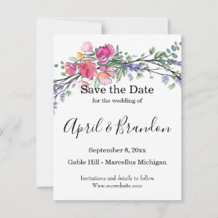Save The Date Elégant rose roses aquarelle lavande boho