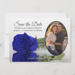 Save The Date Elégant Rose Royal Blue avec Mariage Oval Photo