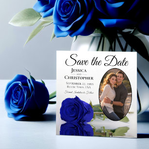 Save The Date Elégant Rose Royal Blue avec Mariage Oval Photo