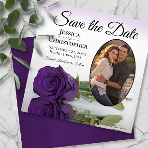 Save The Date Elégant Rose Royal violet avec Mariage Oval Photo