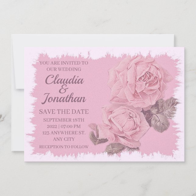 Save The Date Élégant rose rustique roses mariage floral (Devant)