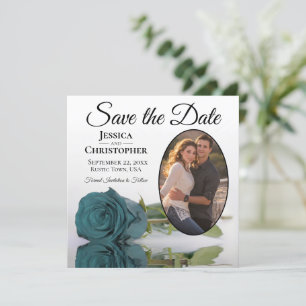Save The Date Élégant Rose Turquoise sur blanc avec Mariage phot