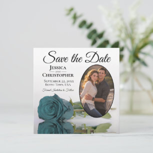 Save The Date Élégant Rose Turquoise sur blanc avec Mariage phot
