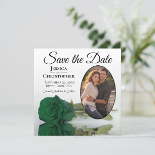 Save The Date Élégant Rose vert émeraude avec Mariage photo oval