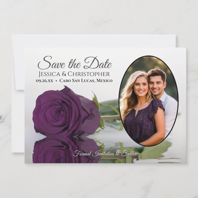 Save The Date Élégant Rose violet de prune avec Mariage photo ov (Devant)