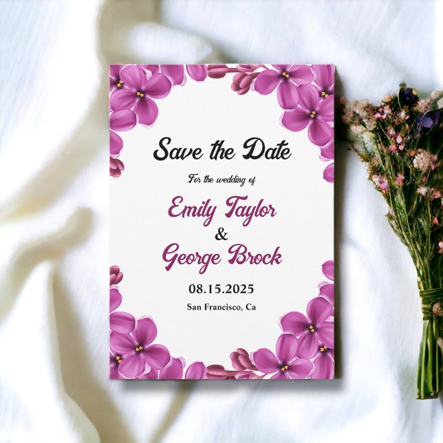 Save The Date Élégant Roses d'orchidée violet Mariage fleuri été (Créateur téléchargé)