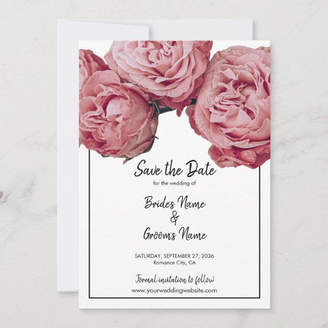 Save The Date Élégant Roses Rose Mariage Enregistrer La Date (Devant)