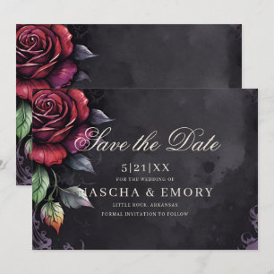 Save The Date Élégant rouge et noir Rose Mariage gothique