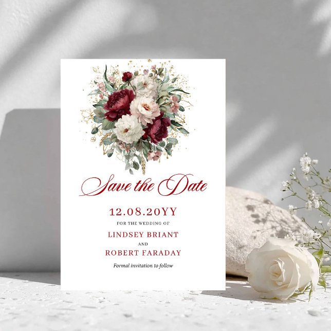 Save The Date Élégant Rouge Foncé Blush Doré Enregistrer La Date (Elegant Gold Blush Burgundy Save The Date)