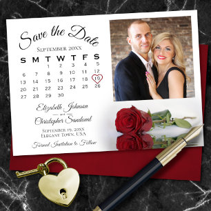 Save The Date Élégant Rouge Rose Calendrier & Mariage photo