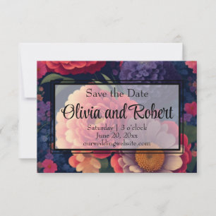 Save The Date Elégant rouge vintage orange mum peony floral