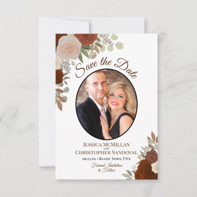 Save The Date Elégant rouille Orange Floral Boho Mariage Photo (Devant)