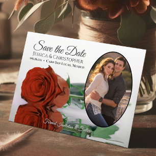 Save The Date Elégant rouille Rose orange et Mariage photo ovale