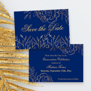 Save The Date Elégant Royal Blue et Gold Fine Art Floral