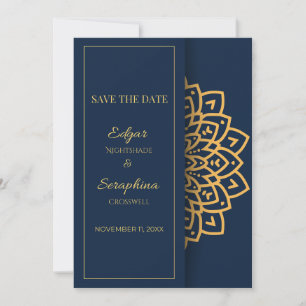 Save The Date Elégant Royal Blue et White Mandala