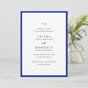 Save The Date Elégant Royal Blue Monogram Mariage moderne