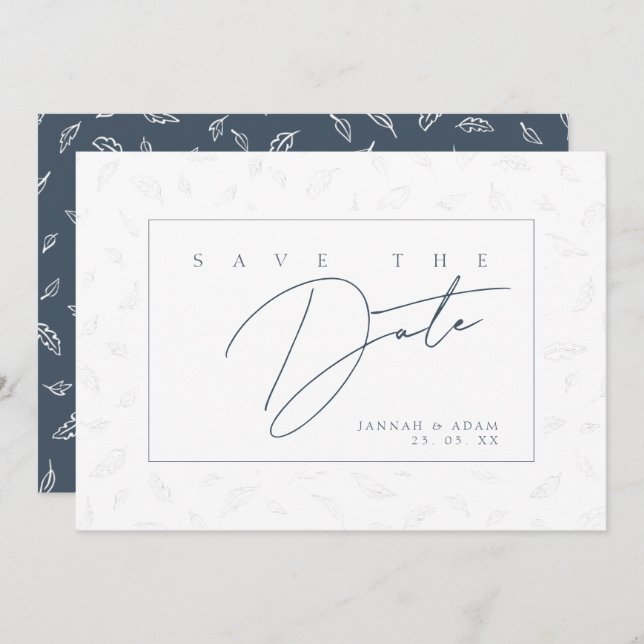 Save The Date Élégant Royal Blue Opulence Feuille Mariage photo (Devant / Derrière)