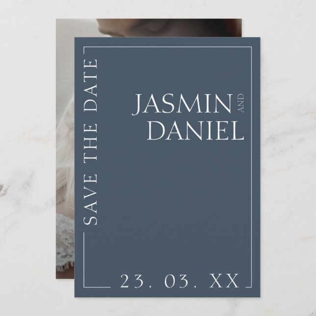 Save The Date Élégant Royal Blue Opulence Minimal Mariage photo (Devant / Derrière)