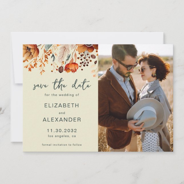 Save The Date Elégant Rustic automne floral mariage photo (Devant)