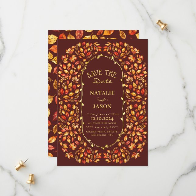 Save The Date Elégant Rustic Fall quitte Boho Mariage (Devant/Arrière en situation)