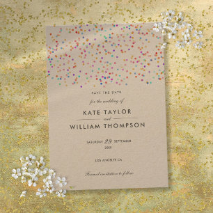 Save The Date Elégant Rustic Rainbow Confetti Mariage