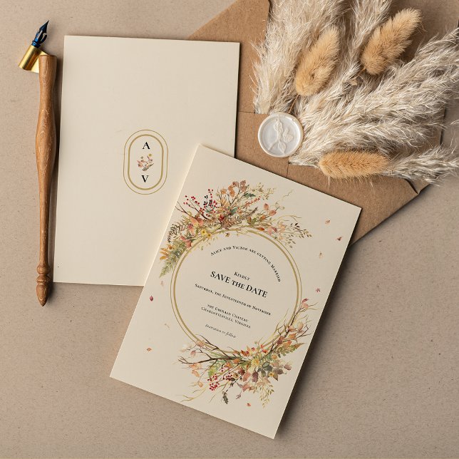 Save The Date Élégant Rustique Automne Beige Mariage Monogramme (Créateur téléchargé)