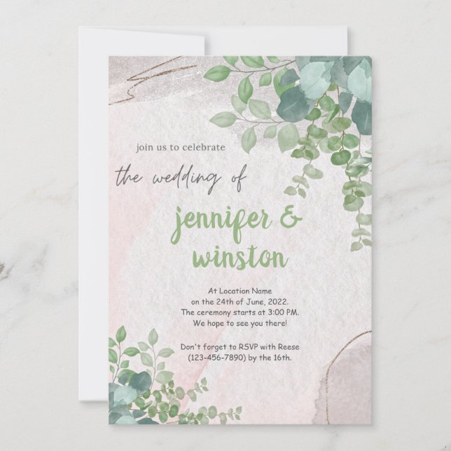 Save The Date Élégant Rustique Eucalyptus Feuille Mariage (Devant)
