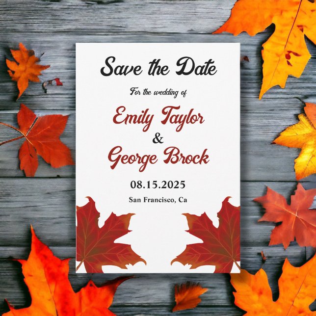 Save The Date Élégant Rustique Feuille romantique Mariage de aut (Créateur téléchargé)