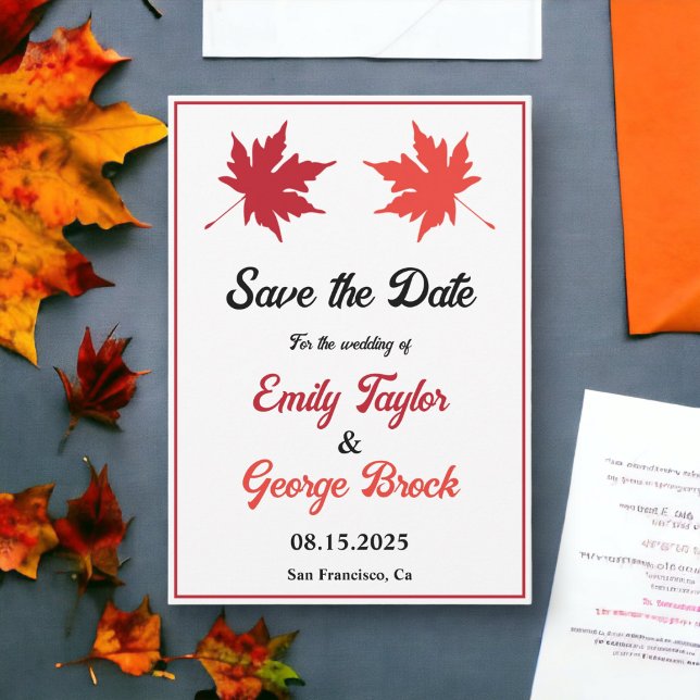 Save The Date Élégant Rustique Feuilles Automne Romantique Maria (Créateur téléchargé)