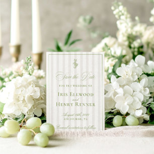 Save The Date Élégant Sage Classique Vert & Beige