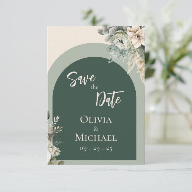 Save The Date Élégant Sage Floral Green Wedding Enregistrer la d (Debout devant)