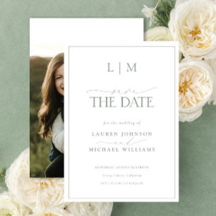 Save The Date Élégant Sage Green Classy Monogram Mariage photo