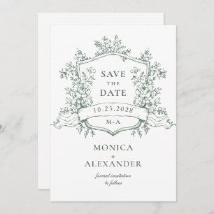 Save The Date Elégant Sage Green Fleurs de Jardin Français Maria