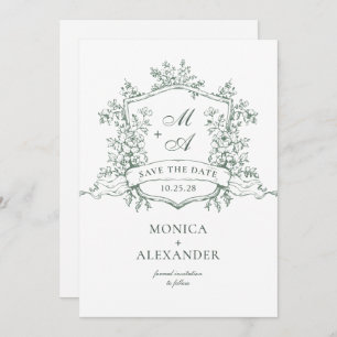 Save The Date Elégant Sage Green Fleurs de Jardin Français Maria