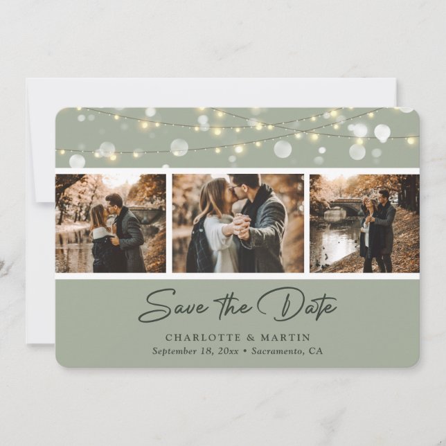 Save The Date Elégant Sage Green Mariage Photo Enregistrer La Da (Devant)