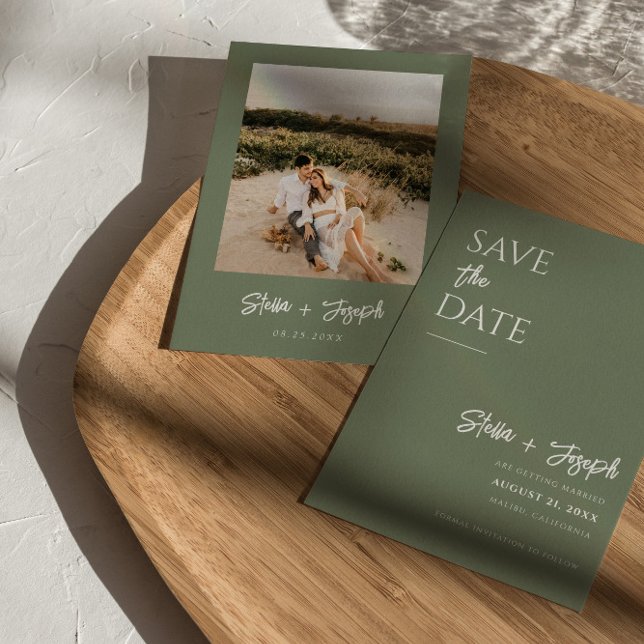 Save The Date Elégant Sage Green Moderne Boho Chic Photo Mariage (Créateur téléchargé)